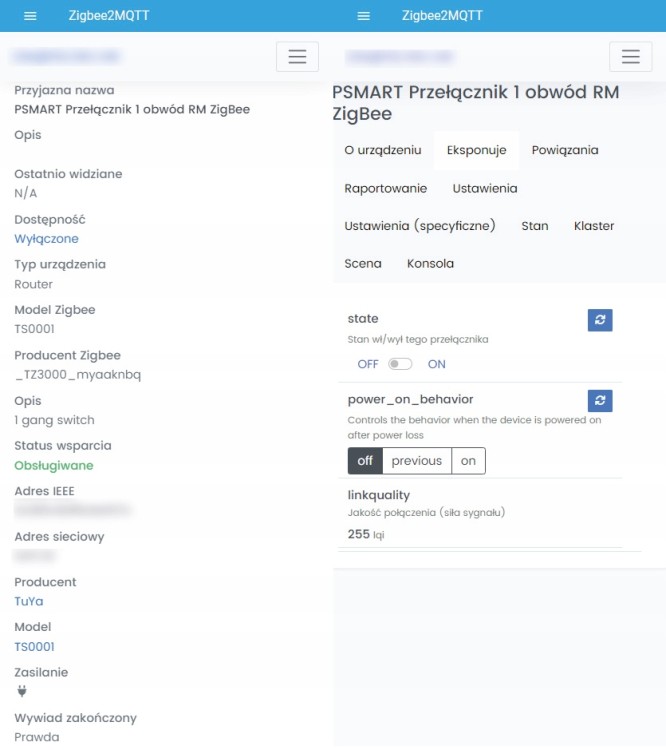 PSMART Przełącznik 1 Obwód C RM ZigBee TUYA