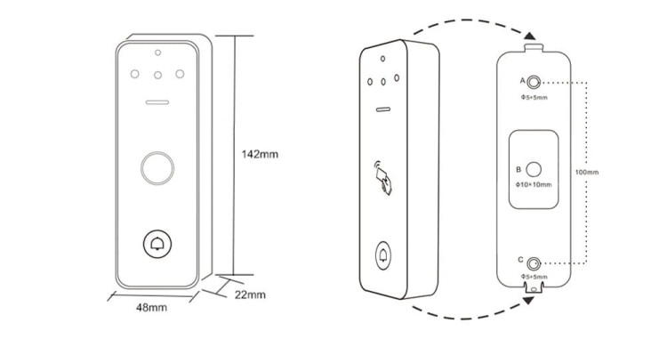 Wideodomofon dotykowy szyfrator kablowy pilot IR karta RFID WIFI TUYA wymiary