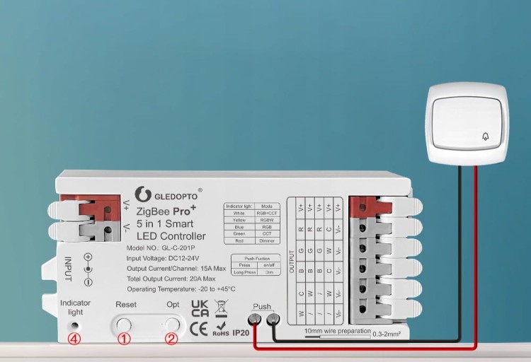 Sterownik Kontroler LED 5w1 Ściemniacz RGB+CCT RGBW 20A ZigBee + RF Seria GL TUYA Home Assistant