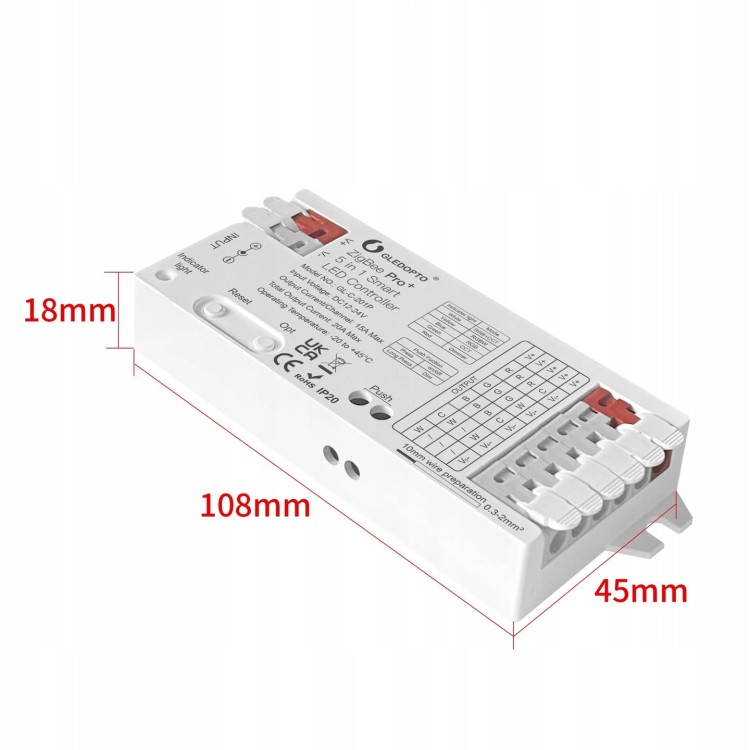Sterownik Kontroler LED 5w1 Ściemniacz RGB+CCT RGBW 20A ZigBee + RF Seria GL TUYA Home Assistant