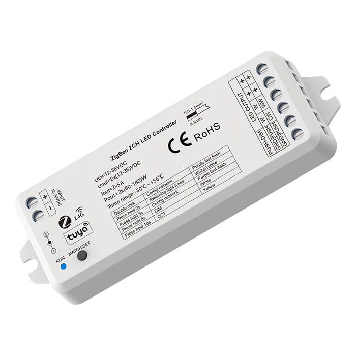 Kontroler LED MONO CCT 2*5A 12-36V Seria SD ZigBee + RF HUE TUYA