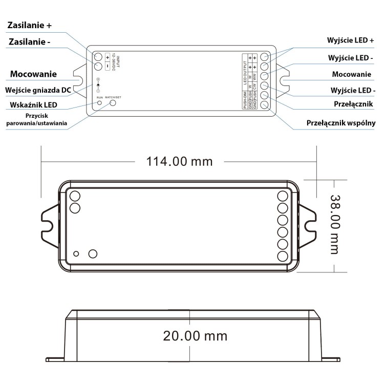 Kontroler LED MONO CCT 2*5A 12-36V Seria SD ZigBee + RF HUE TUYA