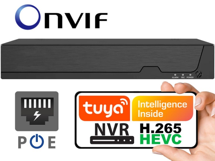 Rejestrator Video 4K 8 x POE 8 Kanałów ONVIF H.265 HDMI IP NVR TUYA