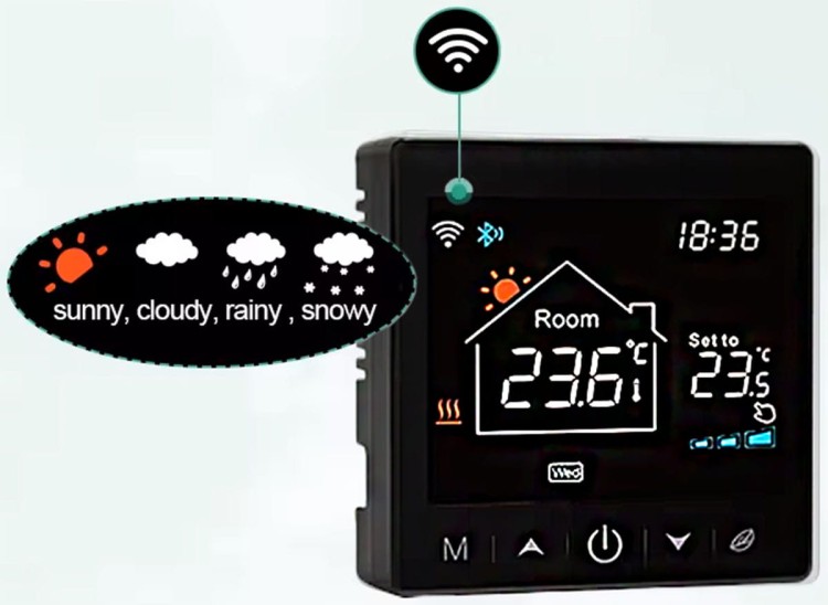 elegancki czarny termostat smart dom wifi rf tuya ogrzewanie podłogowe wodne