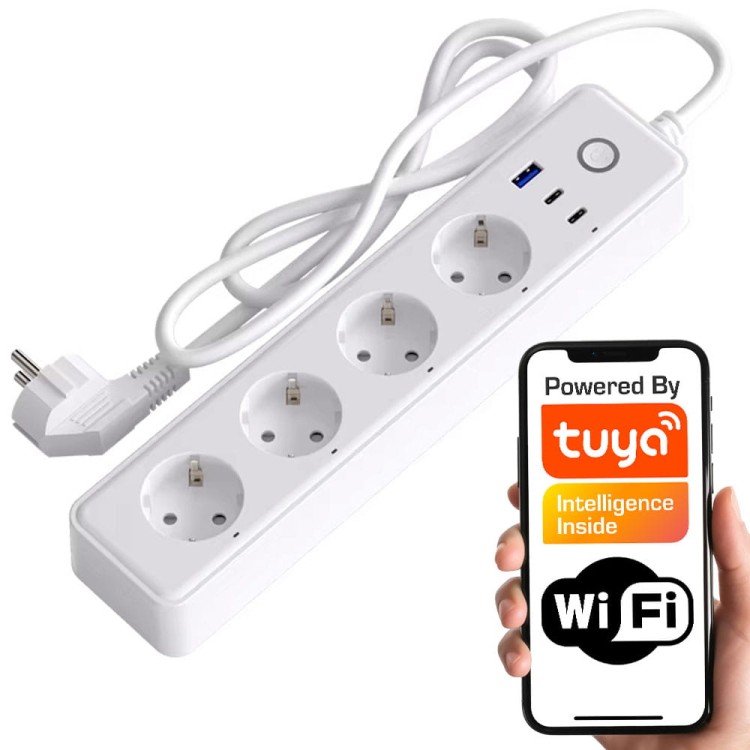 Inteligentna listwa zasilająca 4P + USB WiFi TUYA