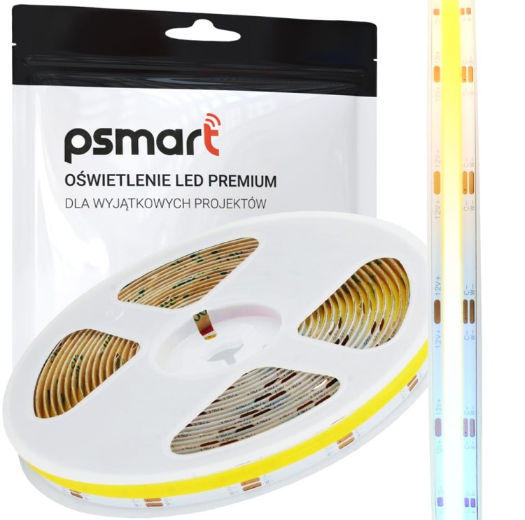 PSMART Taśma LED COB 12V CCT IP20 10mm 608led/m 5m