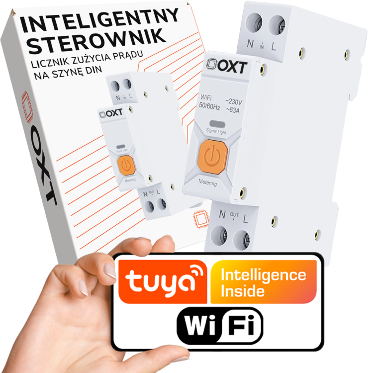 OXT Sterownik Licznik Energii 63A 1P WiFi TUYA DIN Pomiar Temperatury