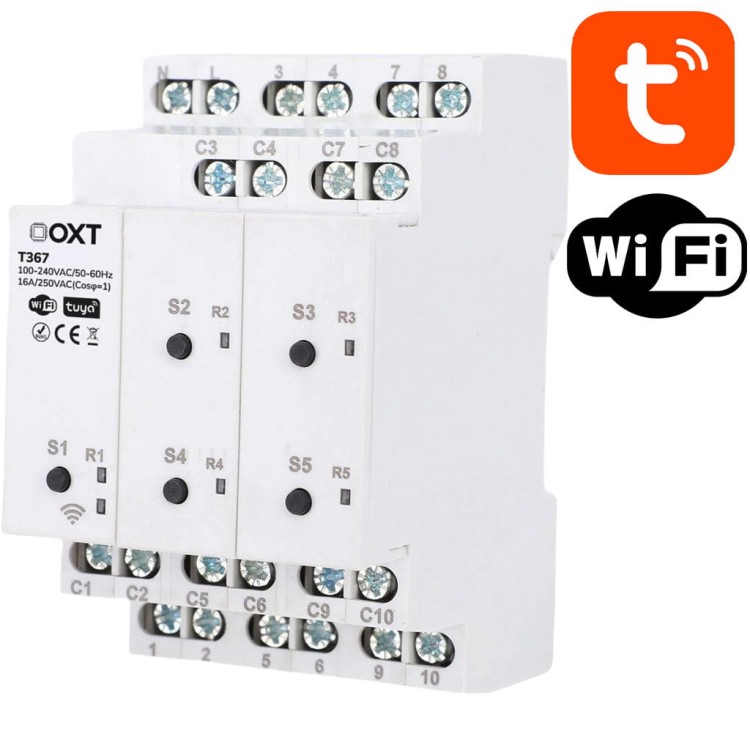 OXT Inteligentny Sterownik Przekaźnik 5 Kanałów z Przełącznikiem WiFi Tuya