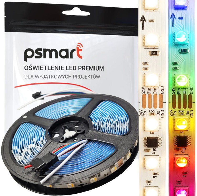 PSMART Taśma LED SMD 24V WS2814 RGBWIC 3000K 60LED/m IP20 10mm 5m