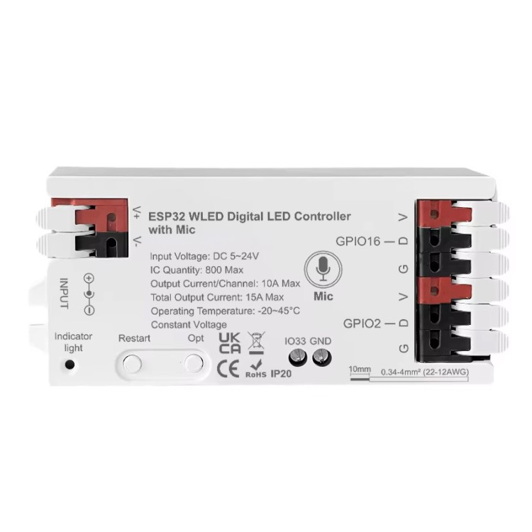 Kontroler LED RGBIC ESP32 10A 5-24V Mikrofon Seria GL WiFi WLED