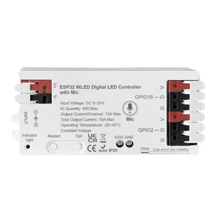 Kontroler LED RGBIC ESP32 10A 5-24V Mikrofon Seria GL WiFi WLED