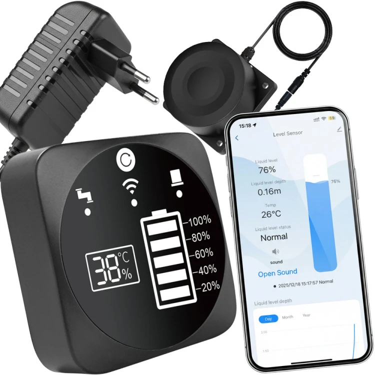 Czujnik + Monitor poziomu cieczy w zbiorniku Tuya WiFi RF