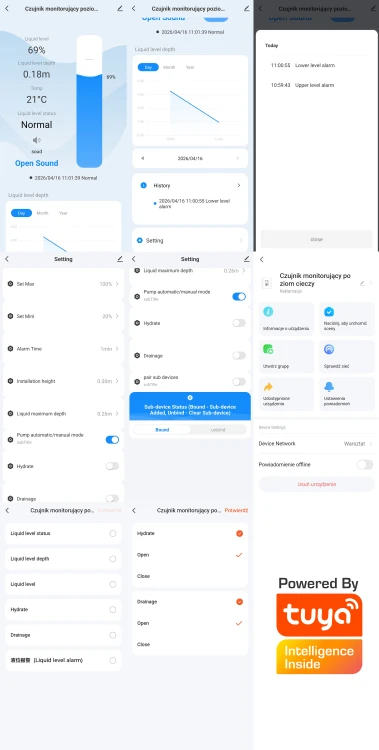 Czujnik + Monitor poziomu cieczy w zbiorniku Tuya WiFi RF