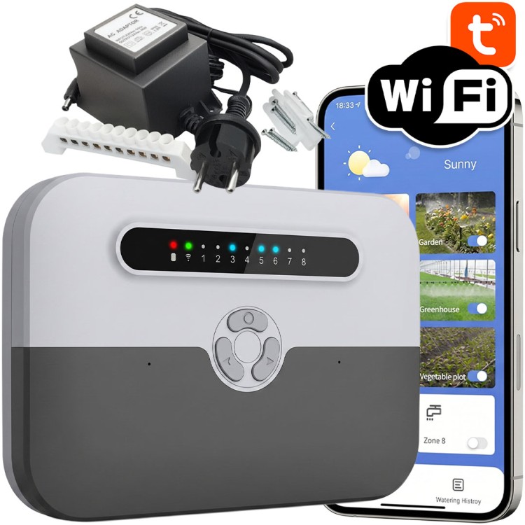 Sterownik Nawadniania 8 Stref WiFi TUYA 24V Smart Ogrodowy