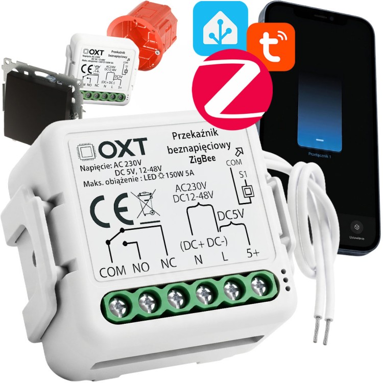 Moduł OXT Mini Przekaźnik beznapięciowy AC 230V DC 5V 12-48V ZigBee TUYA