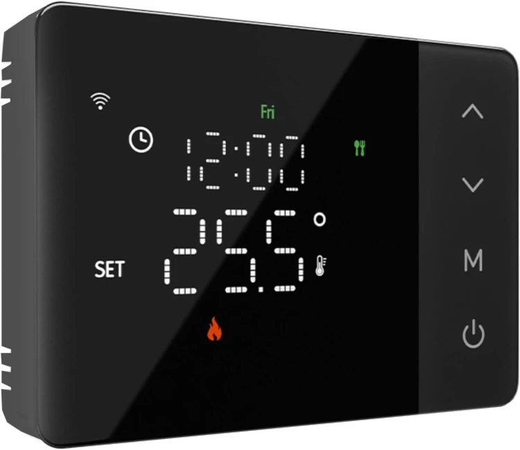 Termostat pokojowy Regulator Na Baterie do Kotła Pieca Czarny 2A WiFi TUYA