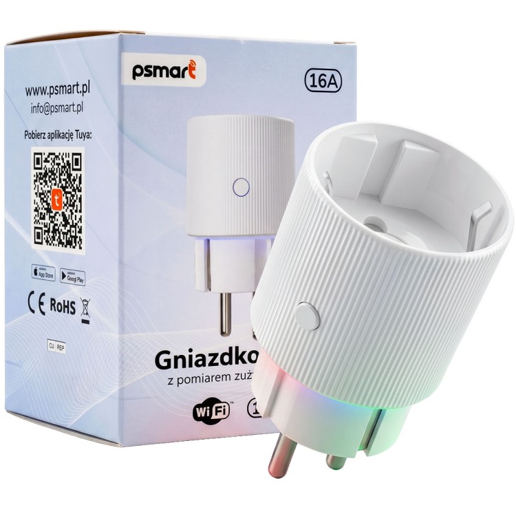 Gniazdko WiFi TUYA 16A 3500W Programator Pomiar i Podświetlenie LED PSMART