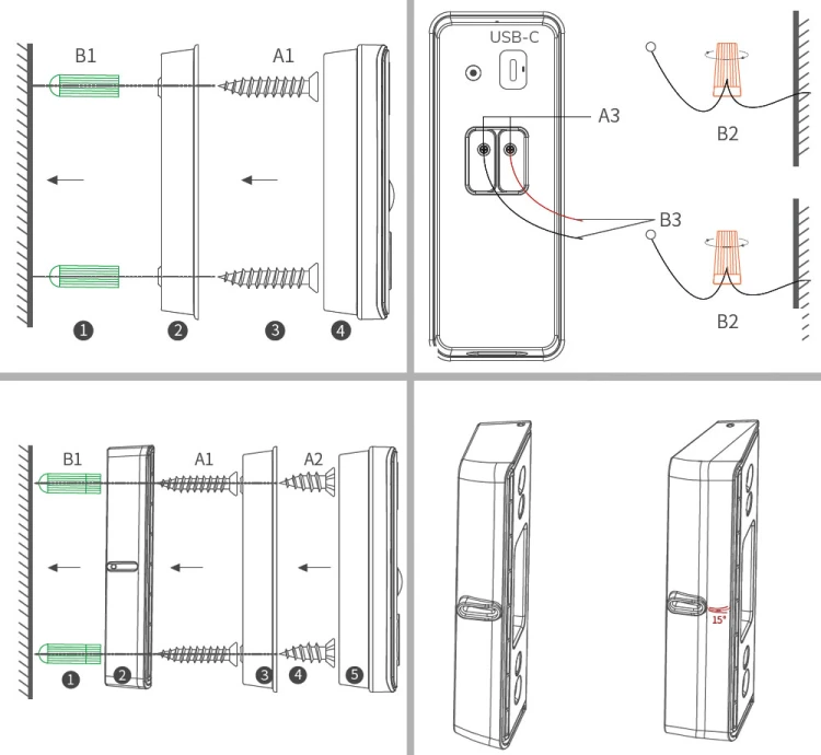 Bezprzewodowy Wideodomofon WiFi Tuya USB-C/10-24V AC 2MP 5200mAh IP66 160°