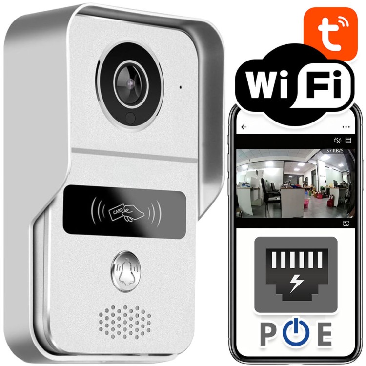 Wideodomofon PoE do Furtki Bramy Czytnik RFID 2MP WiFi Tuya Srebrny