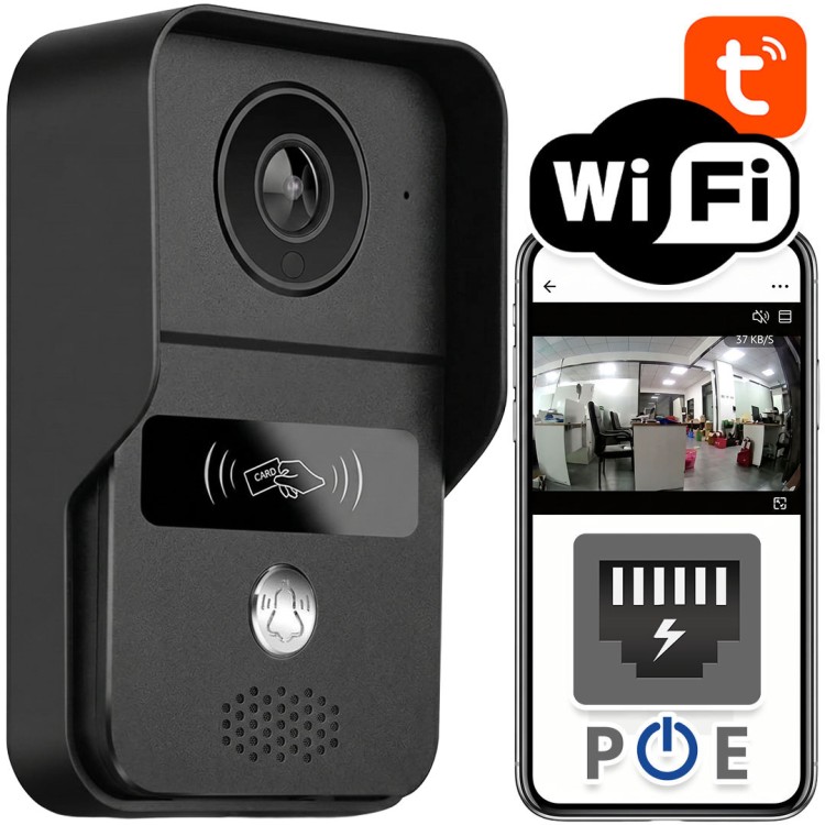 Wideodomofon PoE do Furtki Bramy Czytnik RFID 2MP AC/DC WiFi Tuya Czarny