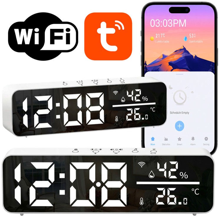 Zegar Elektroniczny LED z Czujnikiem Temperatury i Wilgotności WiFi TUYA