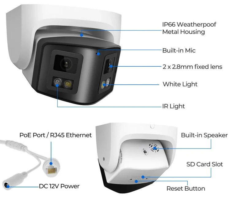 Podwójna kamera zewnętrzna panoramiczna 4Mpx IP67 PoE Onvif Videolink