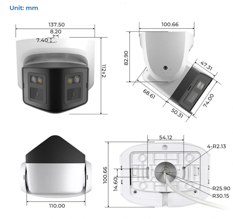 Podwójna kamera zewnętrzna panoramiczna 4Mpx IP67 PoE Onvif Videolink
