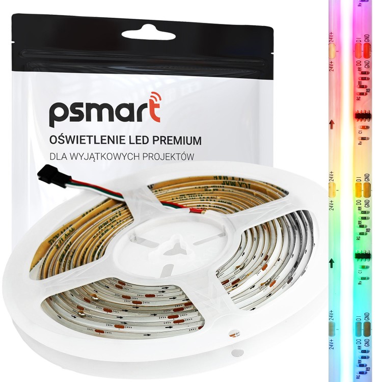 PSMART Cyfrowa Taśma LED COB 24V WS2811 RGBIC 10mm IP65 720 Led/m 5m