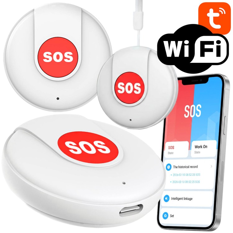 Alarmowy Przycisk Bezpieczeństwa SOS WiFi Tuya Bezprzewodowy 400mAh USB-C