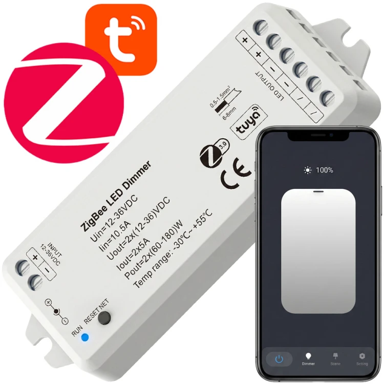Sterownik Ściemniacz LED Mono 12-36V 2 Kanały 2x5A Seria SD ZigBee TUYA