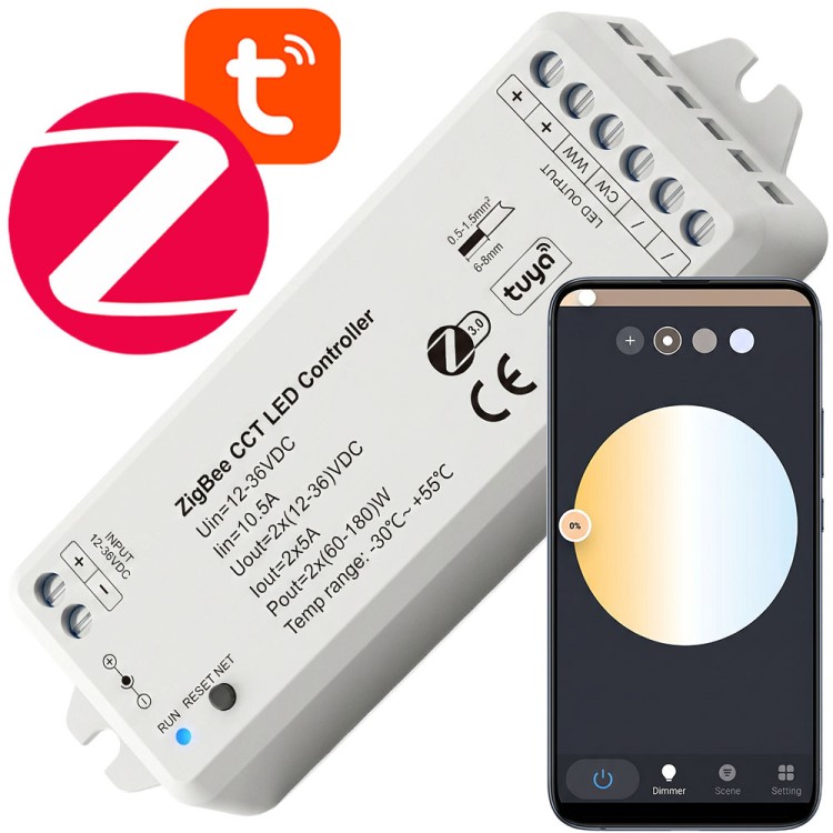 Kontroler LED CCT 12-36V 2CH*5A Seria SD ZigBee HUE TUYA