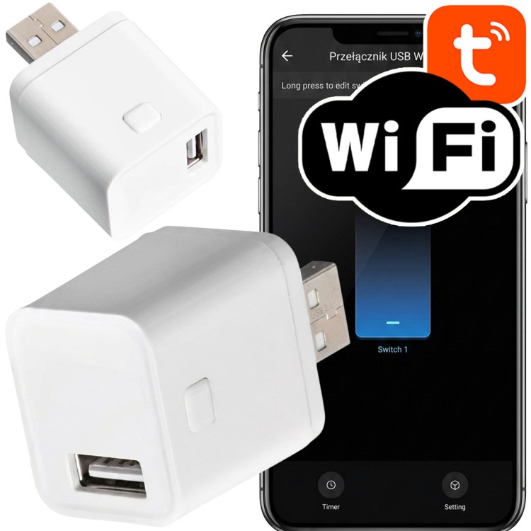 Inteligentny Mini Przełącznik Adapter USB 1 port 5-12V WiFi TUYA