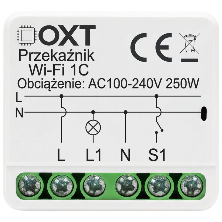 Moduł OXT Mikro Przekaźnik 1-Kanał 230V AC 12-24V DC WiFi TUYA