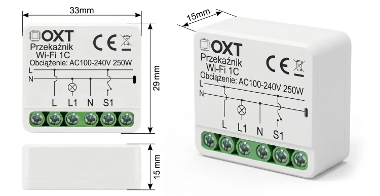Moduł OXT Mikro Przekaźnik 1-Kanał 230V AC 12-24V DC WiFi TUYA