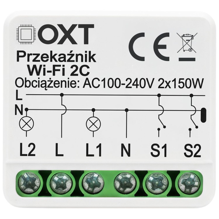Moduł OXT Mikro Przekaźnik 2-Kanały 230V AC 12-24V DC WiFi TUYA