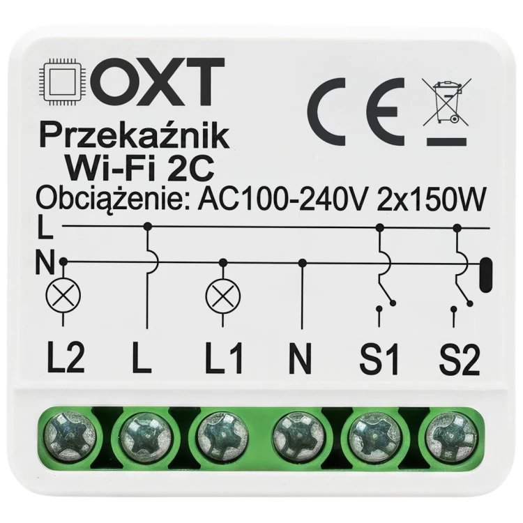 Moduł OXT Mikro Przekaźnik 2-Kanały 230V AC 12-24V DC WiFi TUYA