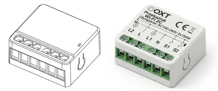 Moduł OXT Mikro Przekaźnik 2-Kanały 230V AC 12-24V DC WiFi TUYA