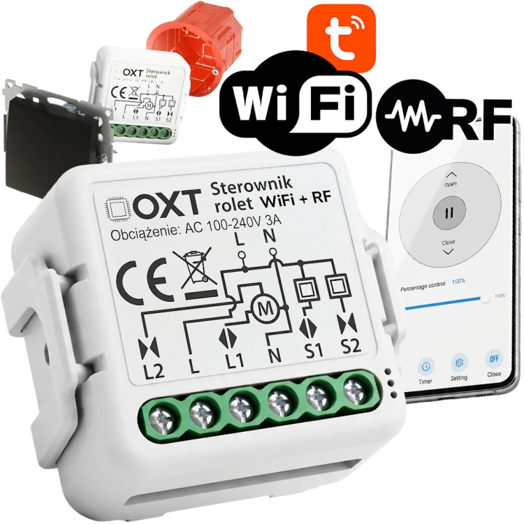 Moduł OXT Mini sterownik Rolet Żaluzji Kąt pochylenia Lameli WiFi+RF TUYA
