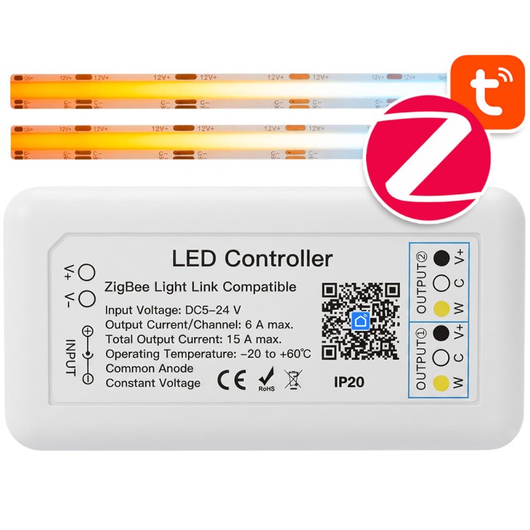 Smart Sterownik 2x LED CCT CW WW 5-24V 15A ZigBee 3.0 HUE TUYA Smart Life