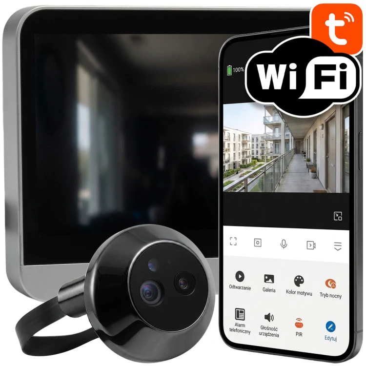 Inteligentny Wizjer Czarny 3Mpx Ekran 4.3" PIR WiFi TUYA