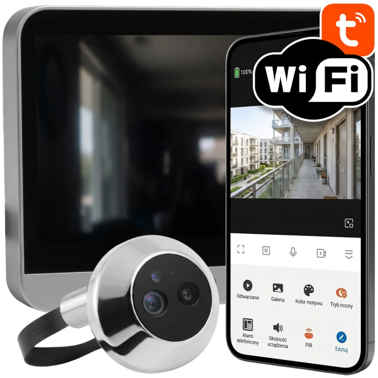 Inteligentny Wizjer Dwustronne Audio Srebrny 3Mpx Ekran 4.3" PIR WiFi TUYA