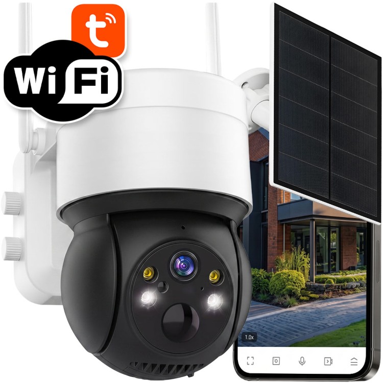 Kamera zewnętrzna akumulatorowa Obrotowa 3Mpx IP66 USB-C + Panel 5W WIFI TUYA