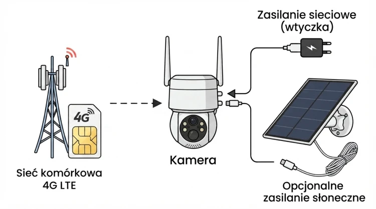 Kamera zewnętrzna 4G LTE na Kartę SIM Obrotowa Akumulator + Panel Solarny TUYA