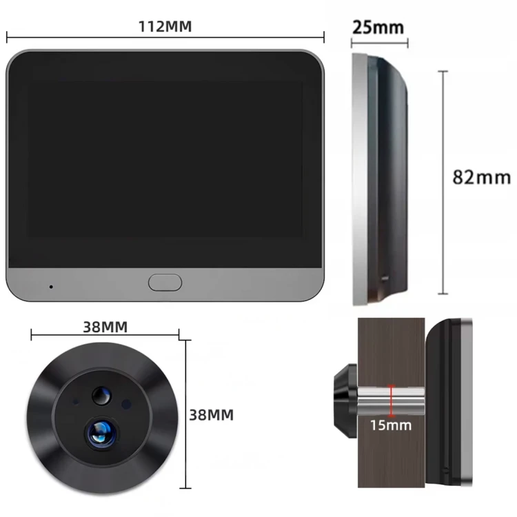 Inteligentny Wizjer Dwustronne Audio Czarny 3Mpx Ekran 4.3" PIR WiFi TUYA