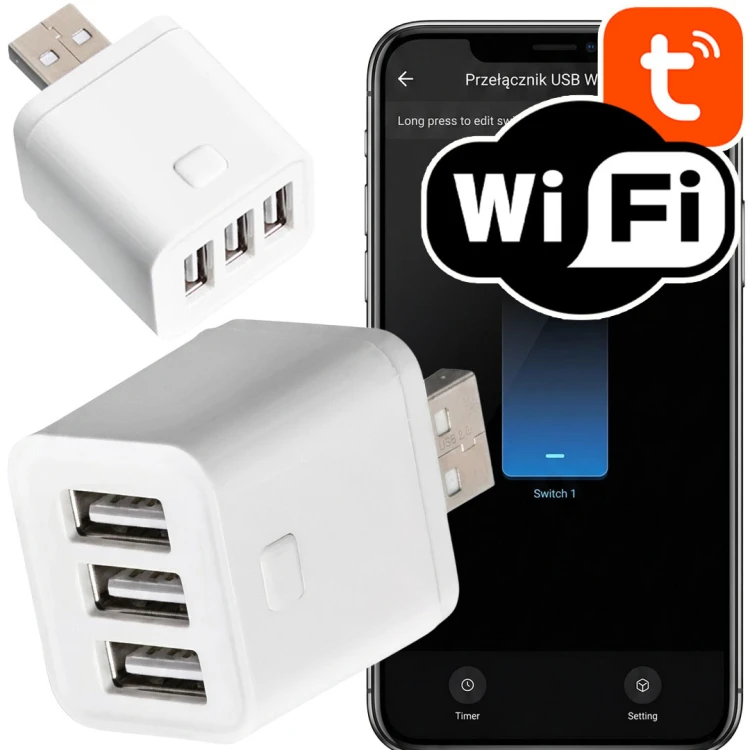 Inteligentny Mini Przełącznik adapter USB 3 porty 5-12V WiFi TUYA