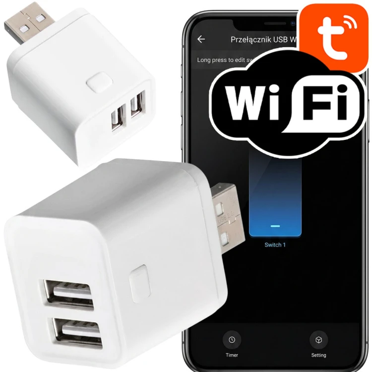 Inteligentny Mini Przełącznik adapter USB 2 porty 5-12V WiFi TUYA