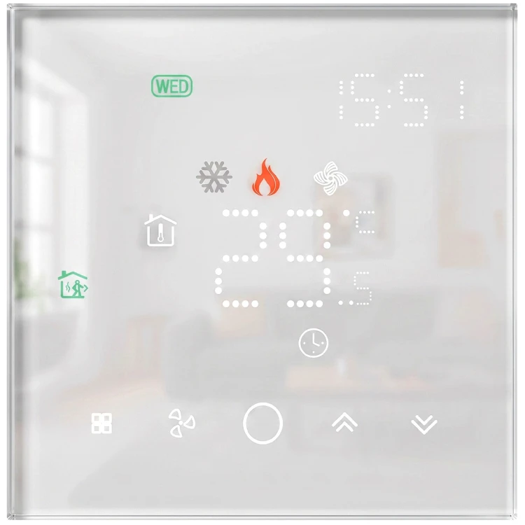 Termostat Zwierny 3A do Pieca Biały Szklany ZigBee TUYA Seria PS