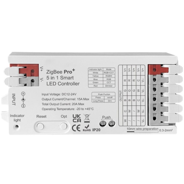 Sterownik Kontroler LED 5w1 Ściemniacz RGB+CCT RGBW 20A ZigBee+RF Seria GL TUYA Home Assistant