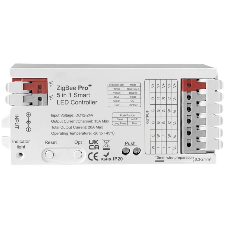 Sterownik Kontroler LED 5w1 Ściemniacz RGB+CCT RGBW 20A ZigBee+RF Seria GL TUYA Home Assistant