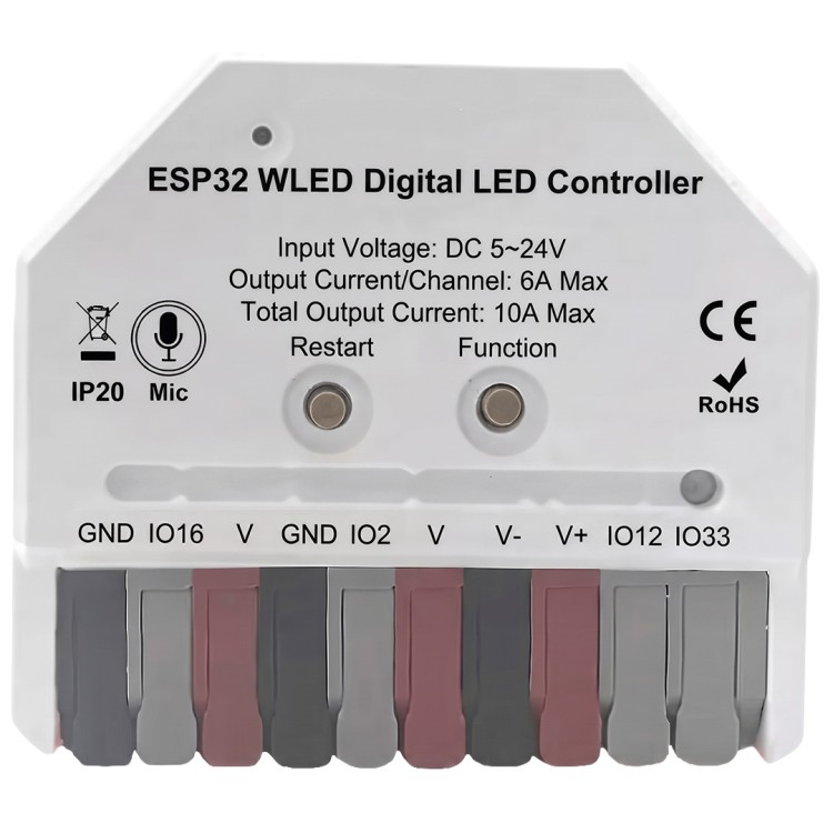 Mini Sterownik ESP32 do Taśmy LED RGBiC 5-24V Mikrofon Seria GL WiFi WLED